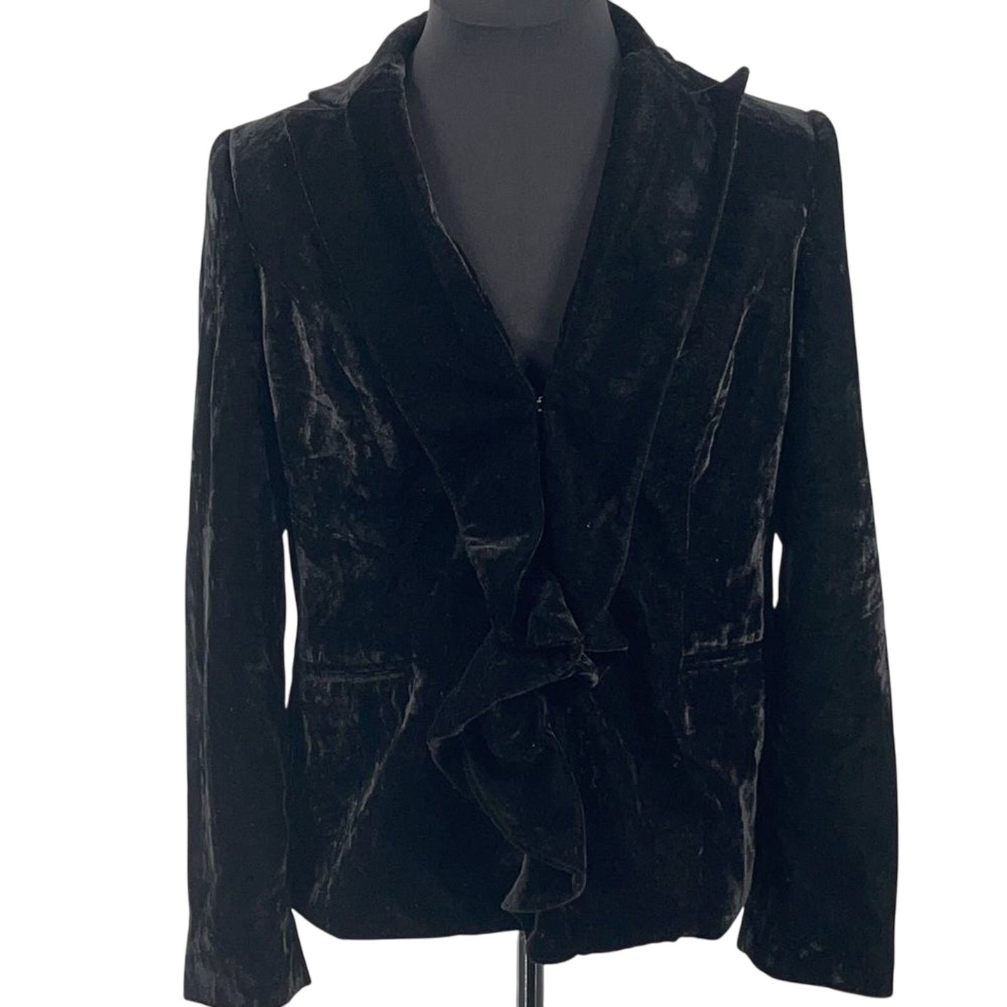 JonesWear Women’s Black Ruffled Front Crushed Velvet Holiday Jacket Size 14