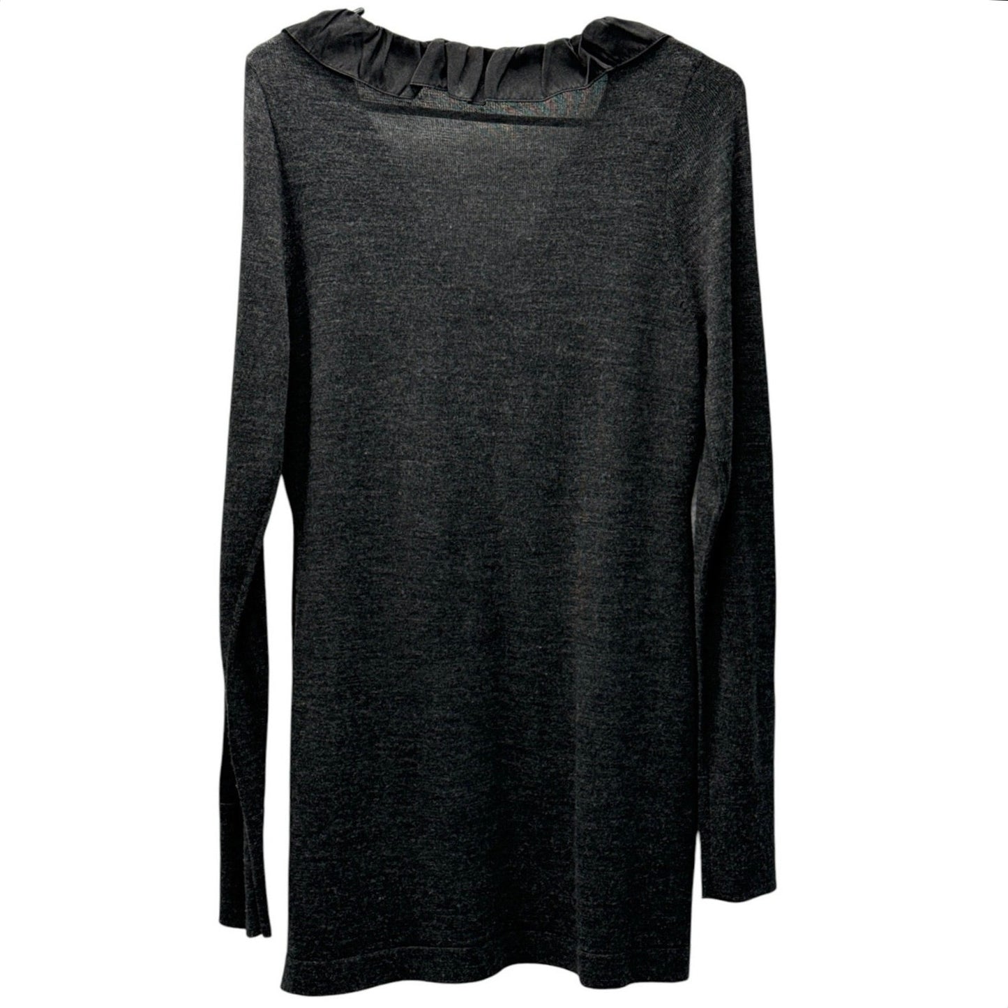 Tahari Cardigan Size S Black Ruffle Collar Zip Front LS Sweater Wool Blend
