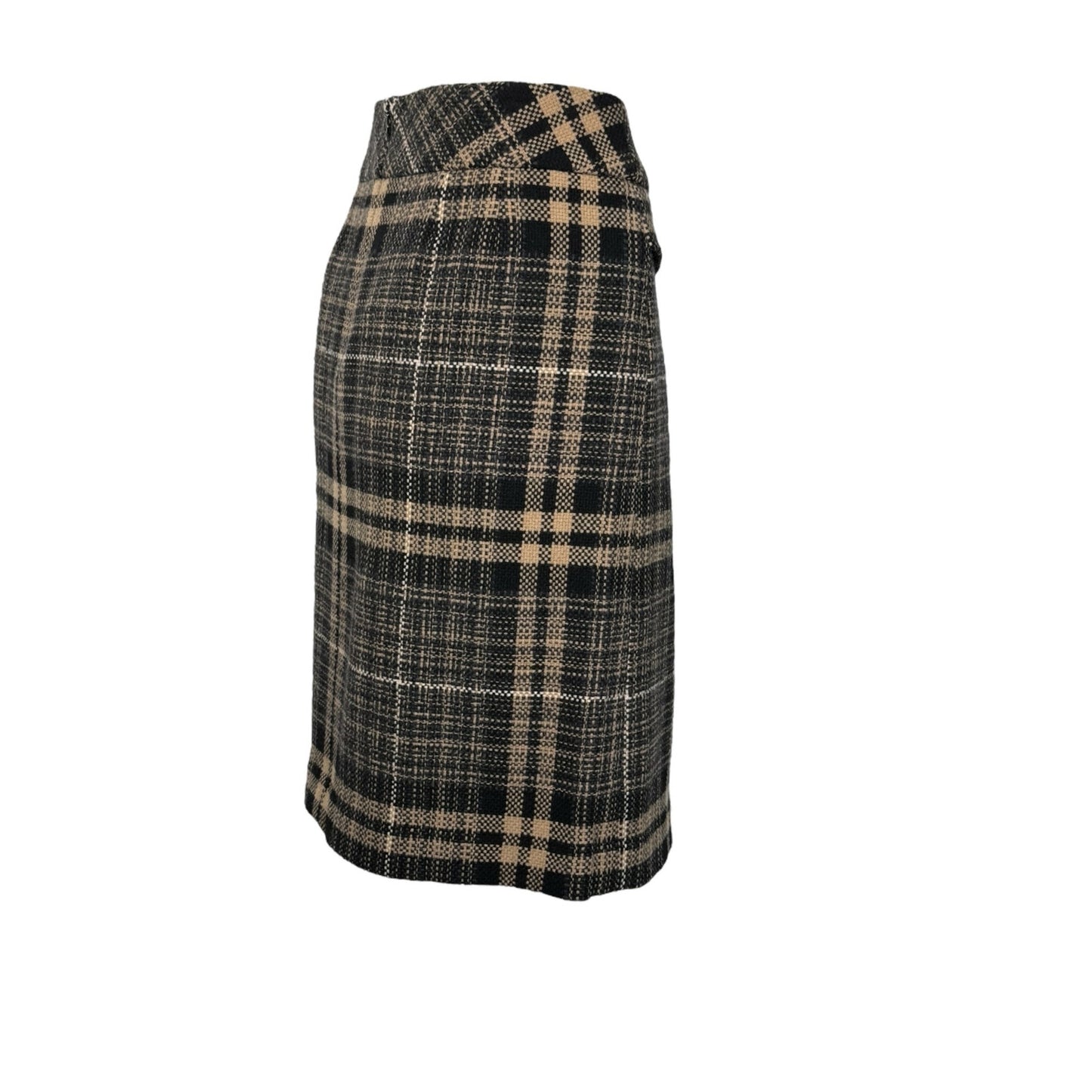 Ann Taylor Wool-Blend Plaid Skirt – Black & Camel, Size 6
