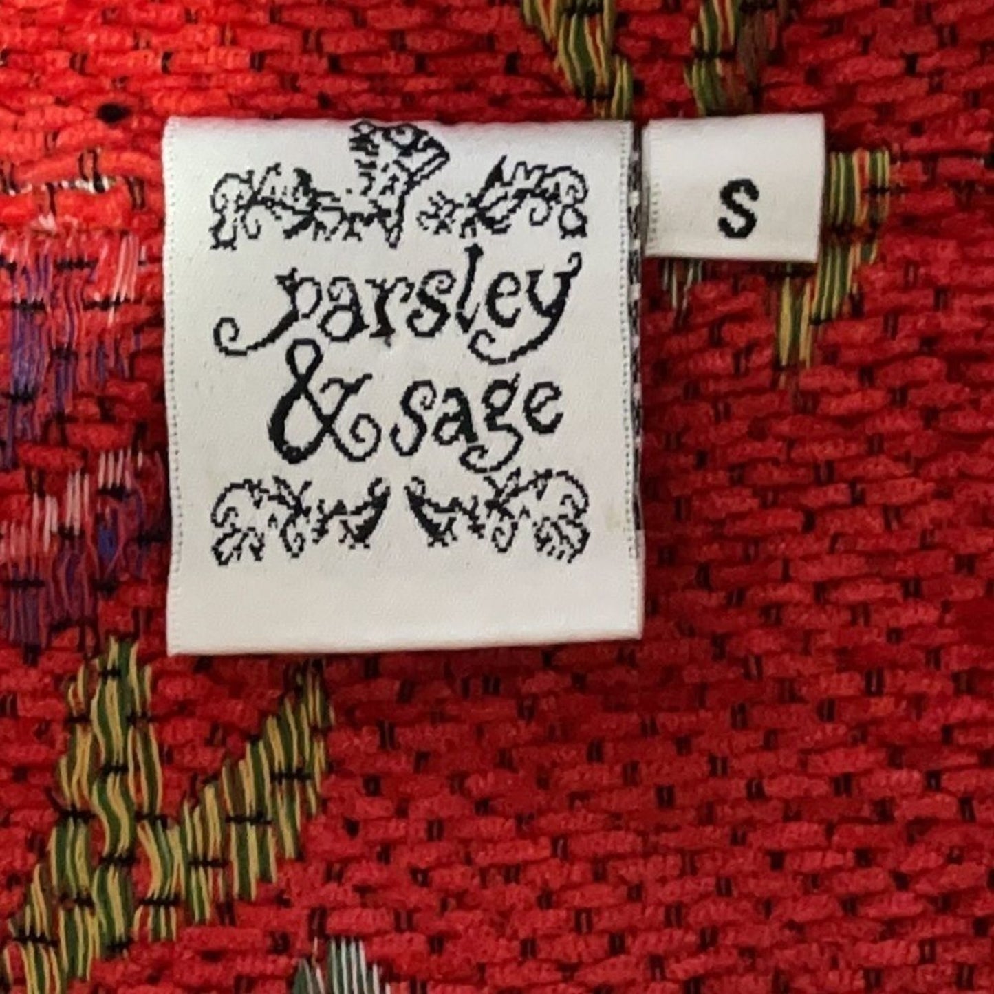 Parsley & Sage Boho Artsy Floral Jacket Red Woven Texture Button Front SZ Small