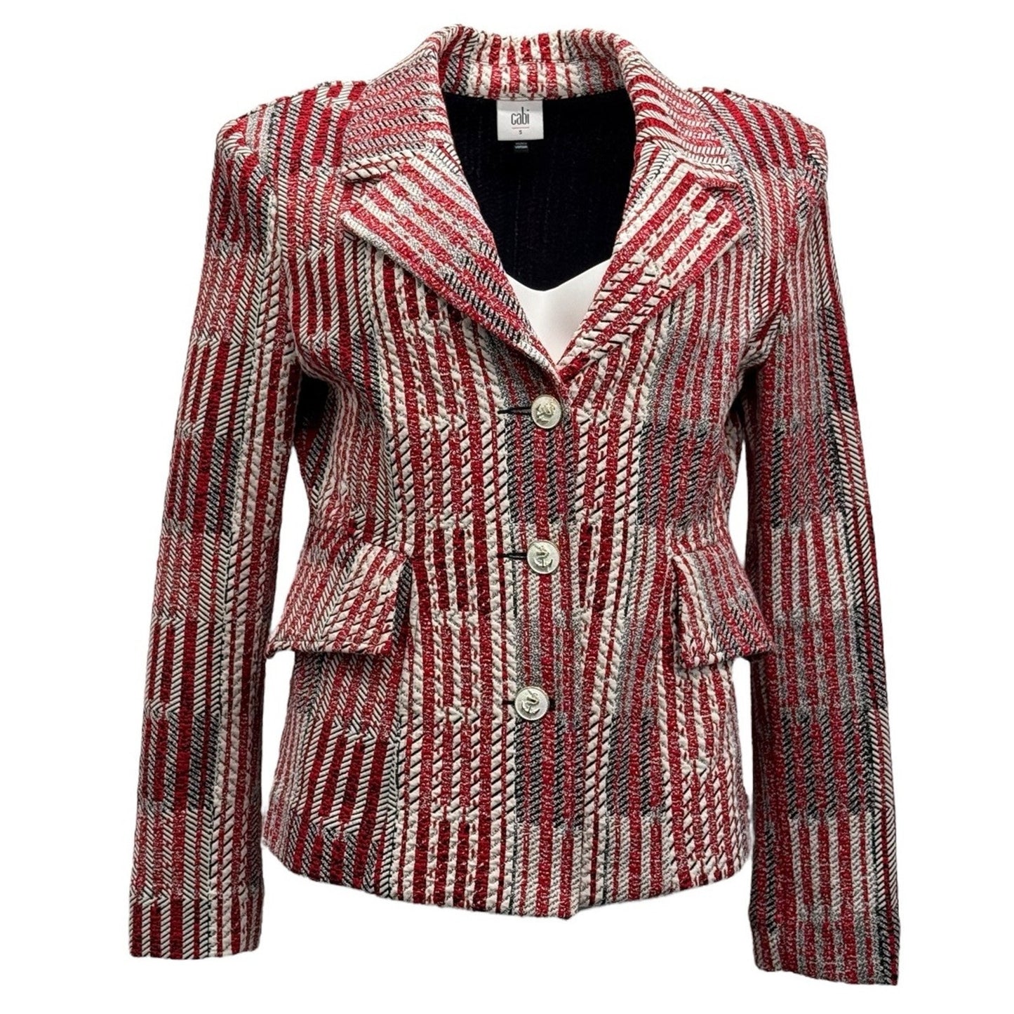 CAbi Patchwork Nautical Anchor Buttons POCKETS 6028 Blazer Jacket Small Career