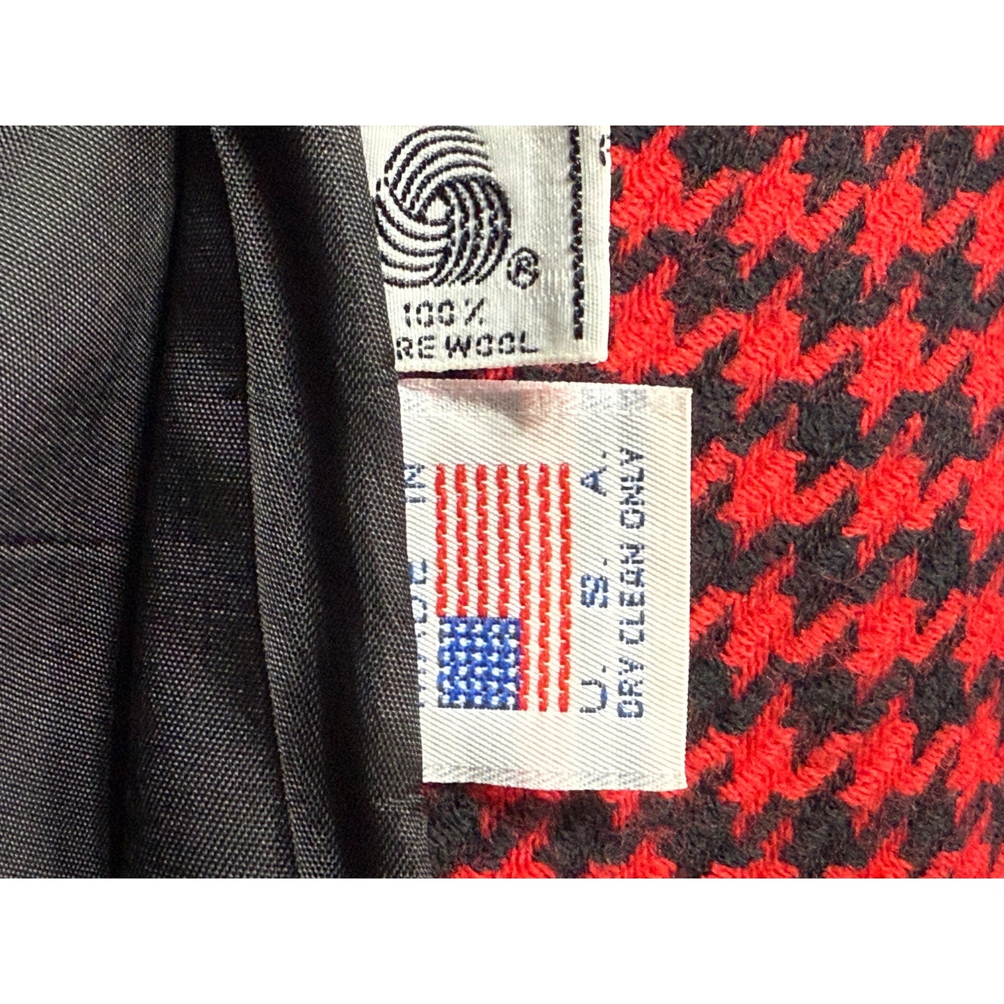D’ANELLO New York Women’s Size 8 Red Black Houndstooth Wool Blazer Jacket USA Made
