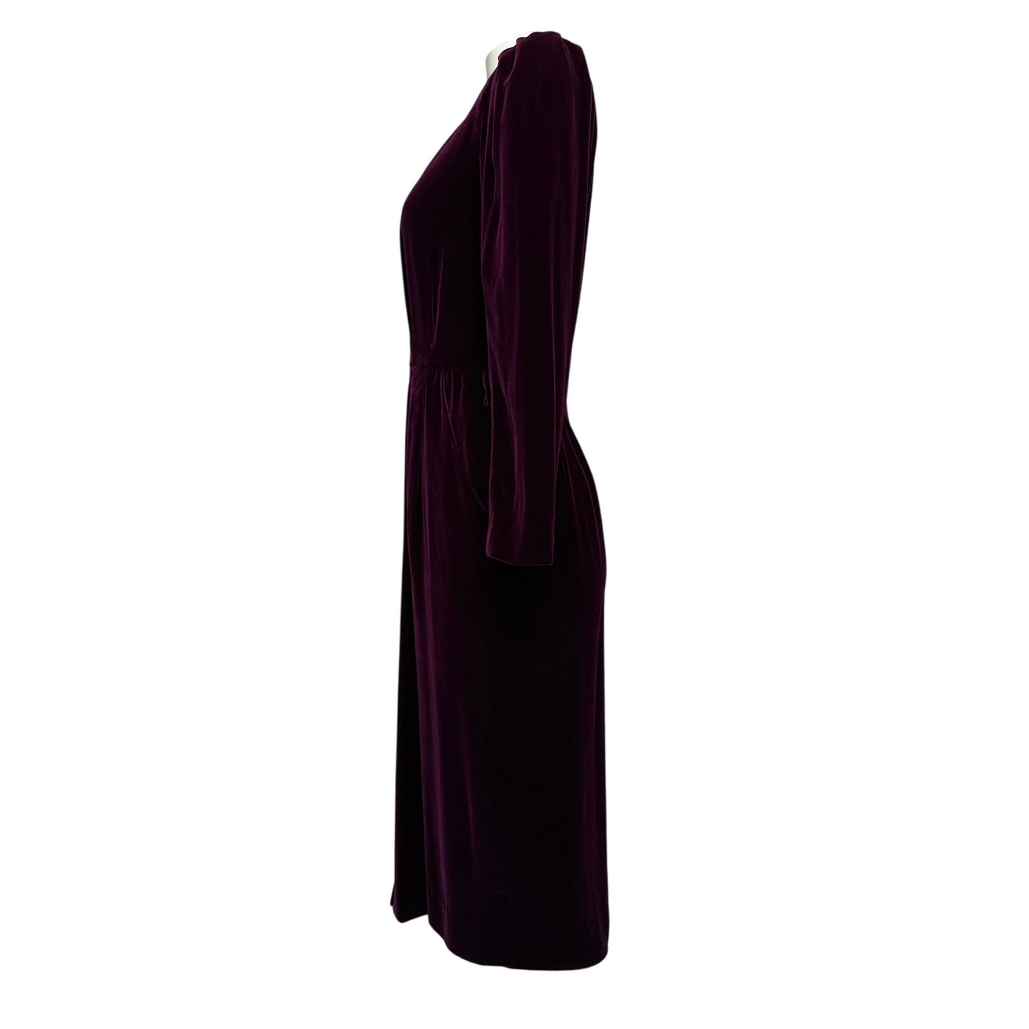 Vintage Liz Claiborne Purple Rayon Silk Midi Dress Rhinestone Buttons Pockets V-Neck M