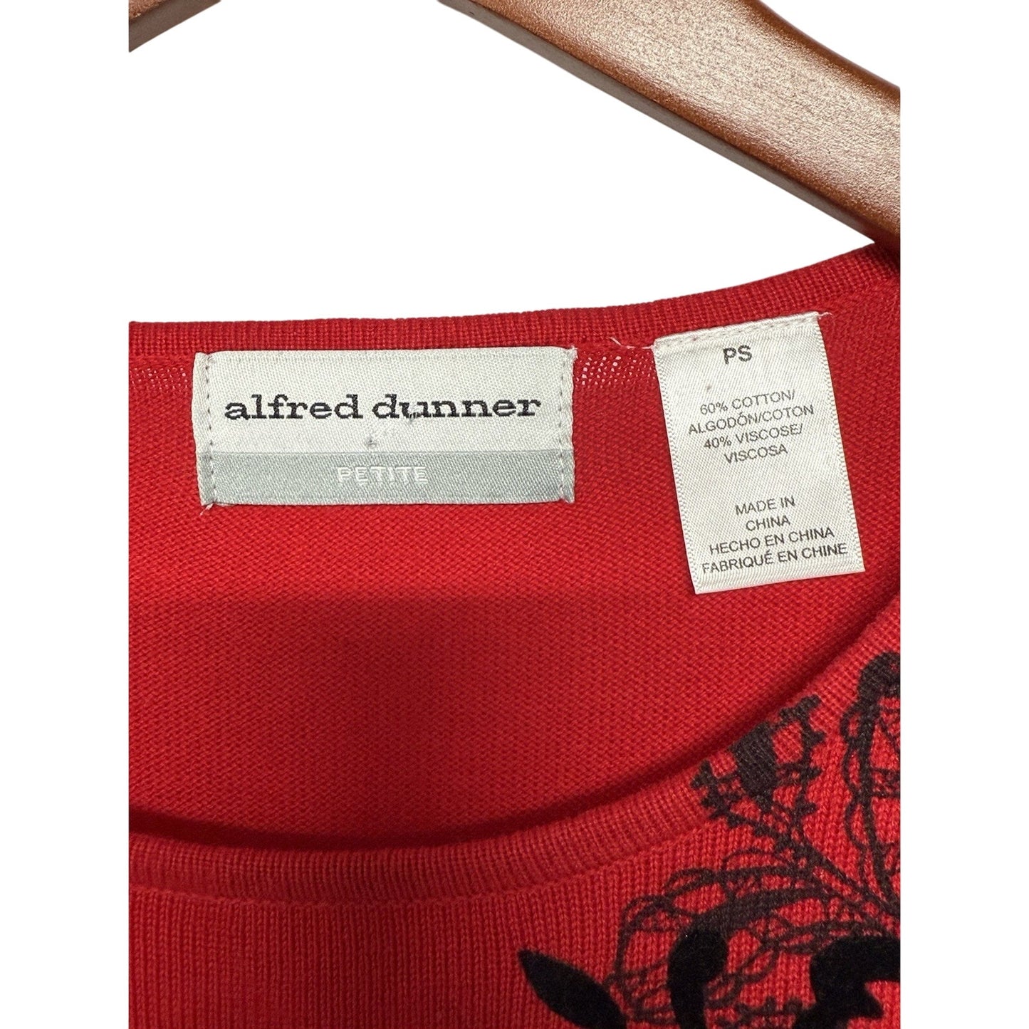 Alfred Dunner Red Floral Cotton Blend Sweater – Petite Small Floral Black Rhinestone