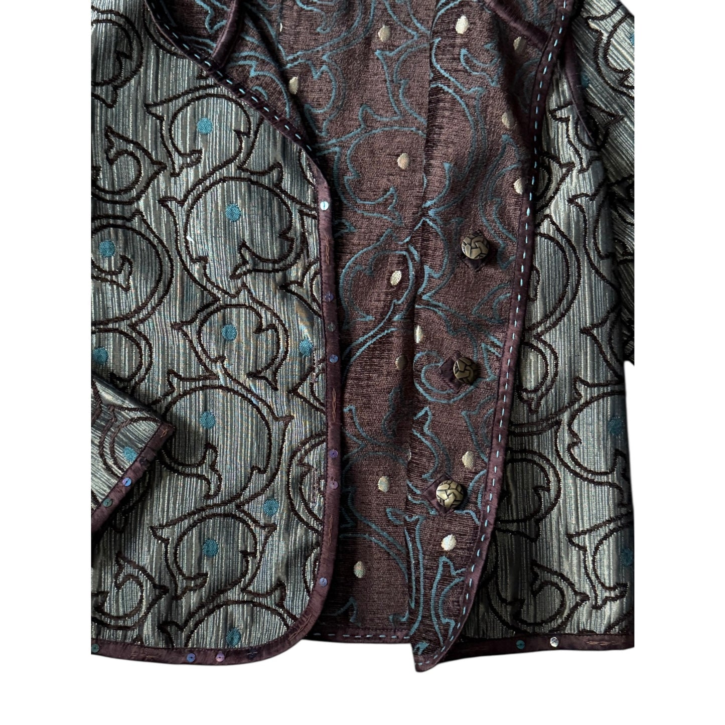 YakMagik Reversible Jacquard Jacket – Silk Accent Boho Layer, Made in Nepal (L)