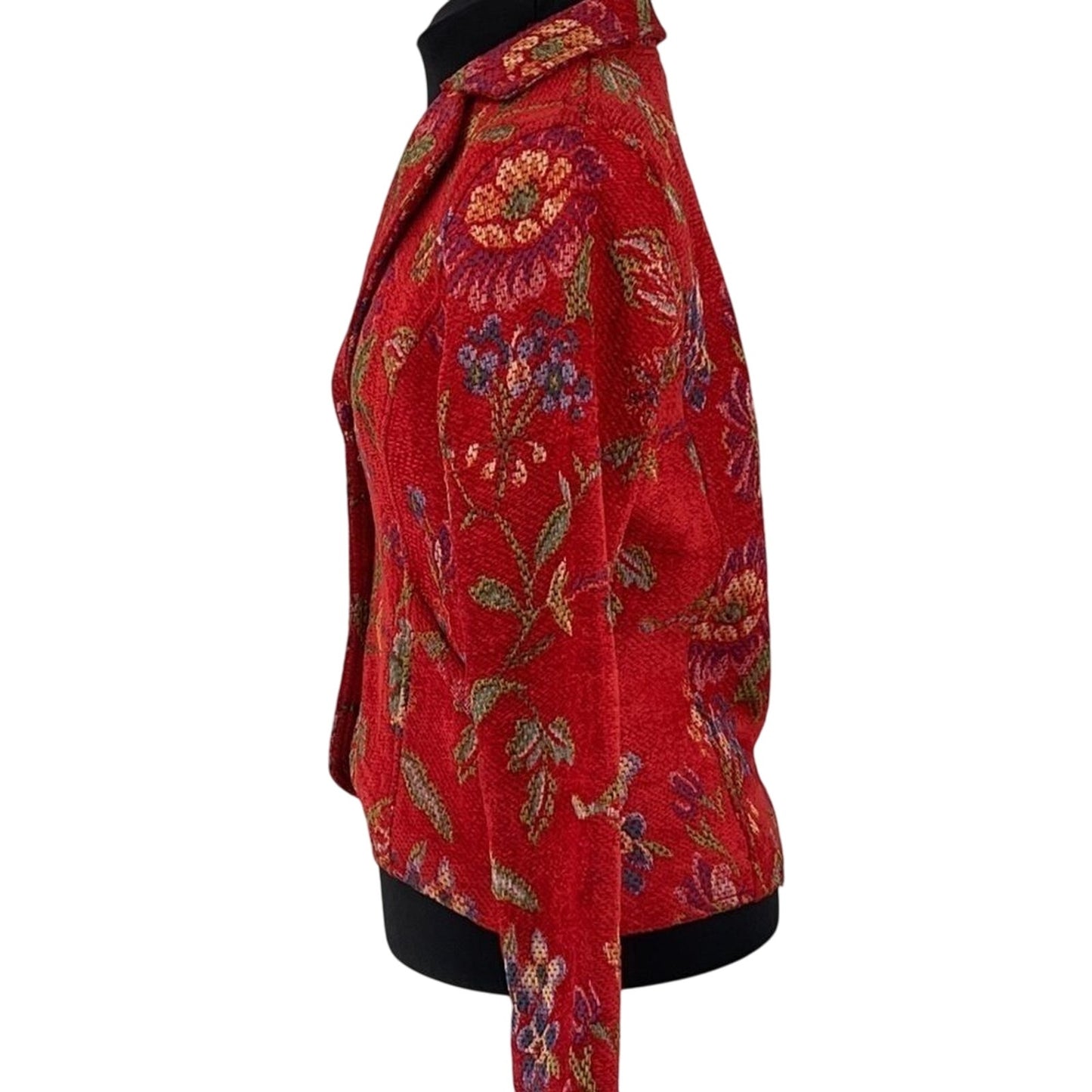 Parsley & Sage Boho Artsy Floral Jacket Red Woven Texture Button Front SZ Small