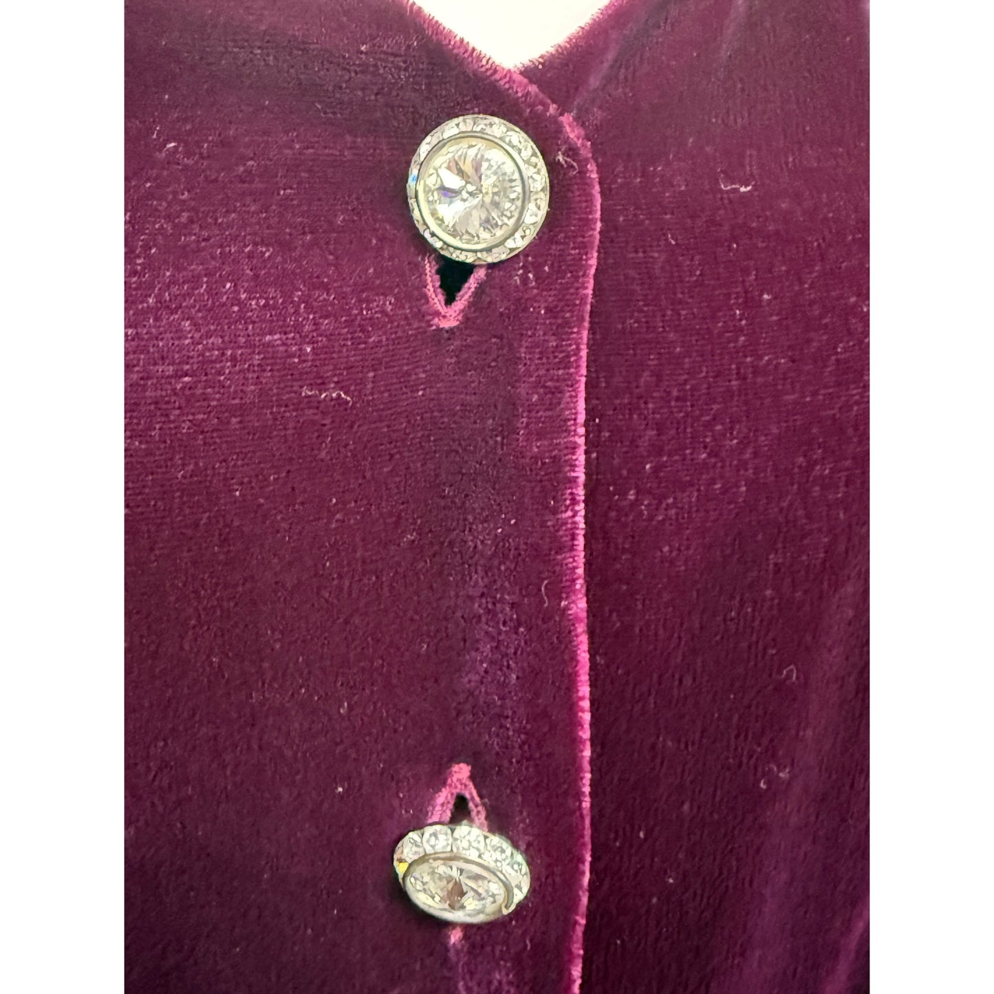 Vintage Liz Claiborne Purple Rayon Silk Midi Dress Rhinestone Buttons Pockets V-Neck M