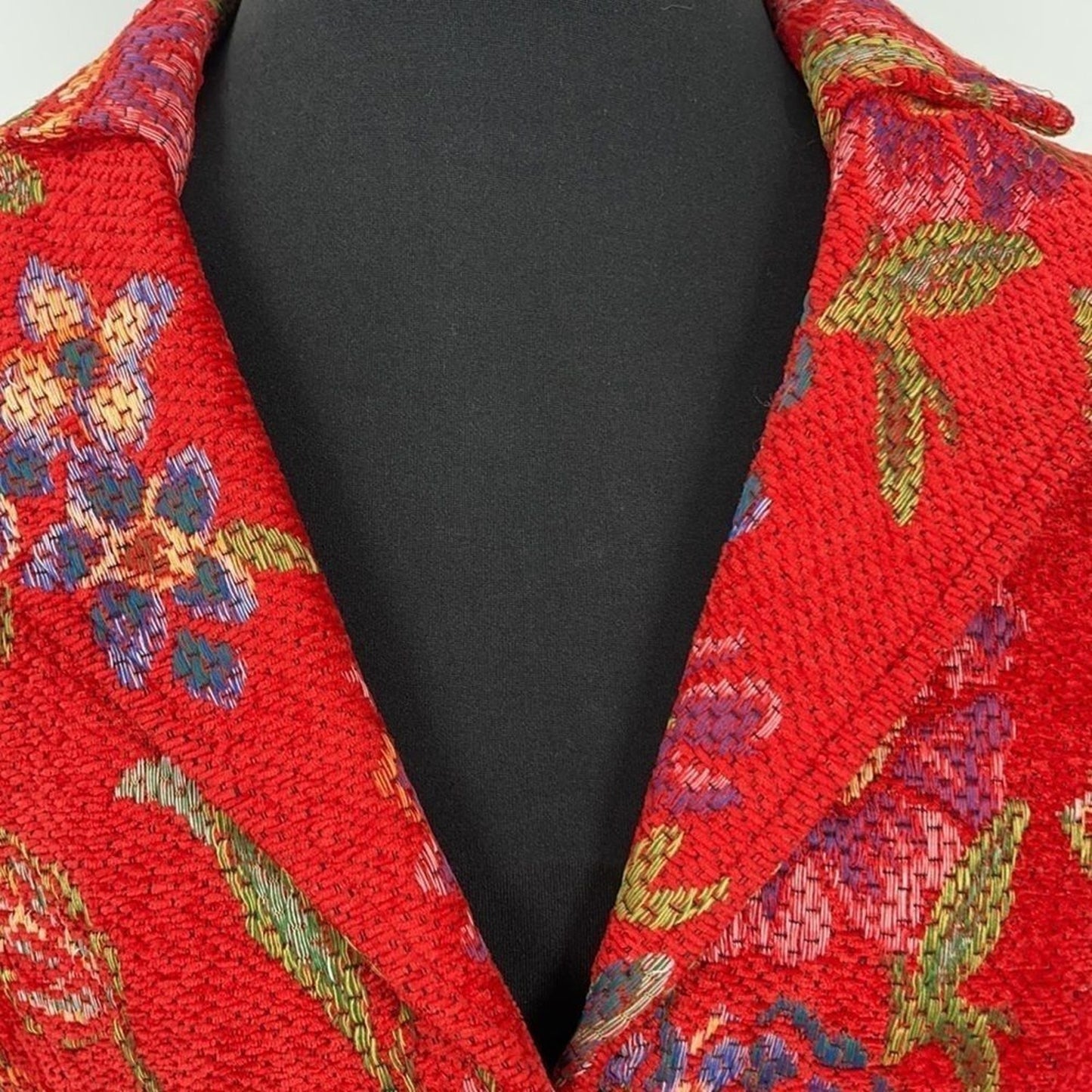 Parsley & Sage Boho Artsy Floral Jacket Red Woven Texture Button Front SZ Small