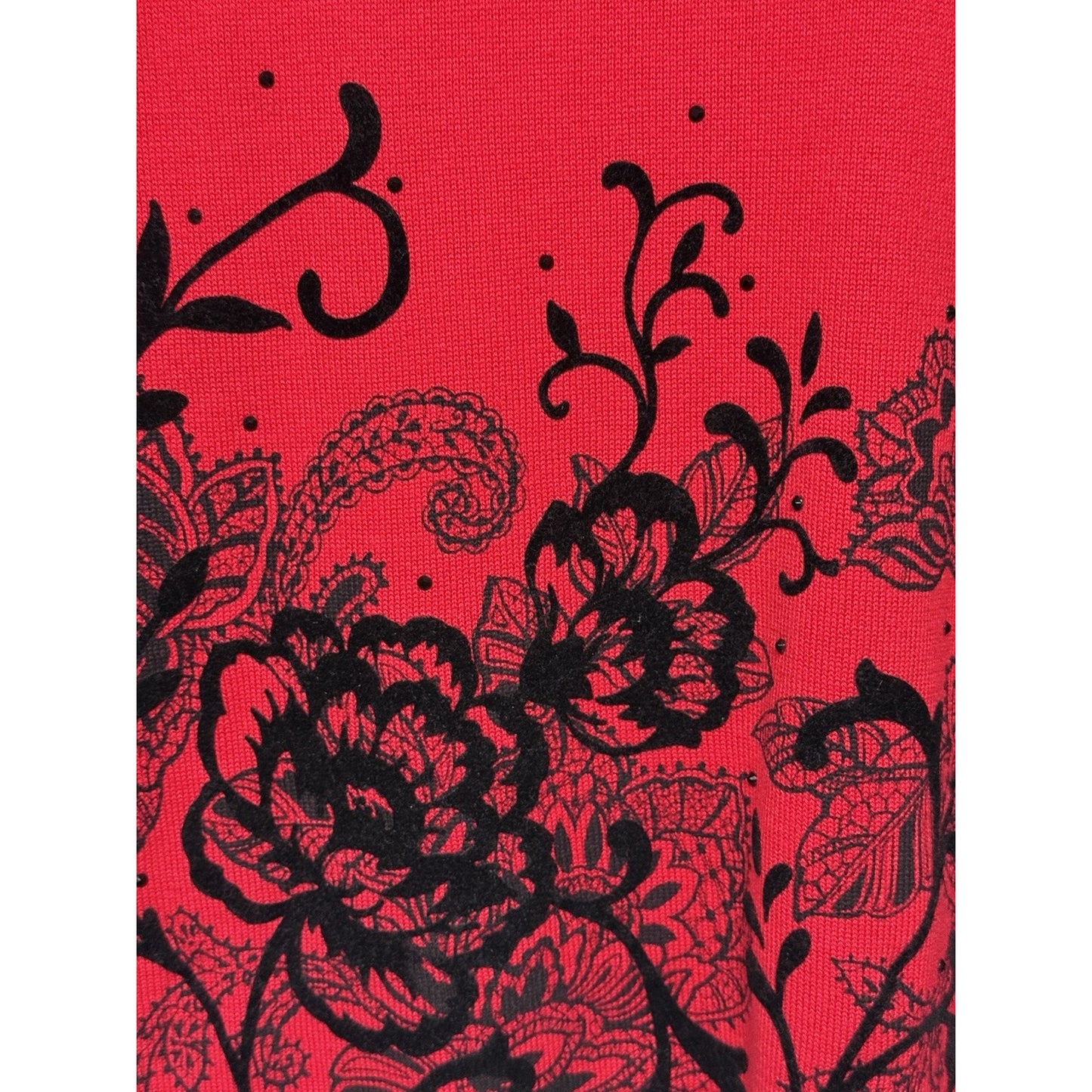 Alfred Dunner Red Floral Cotton Blend Sweater – Petite Small Floral Black Rhinestone