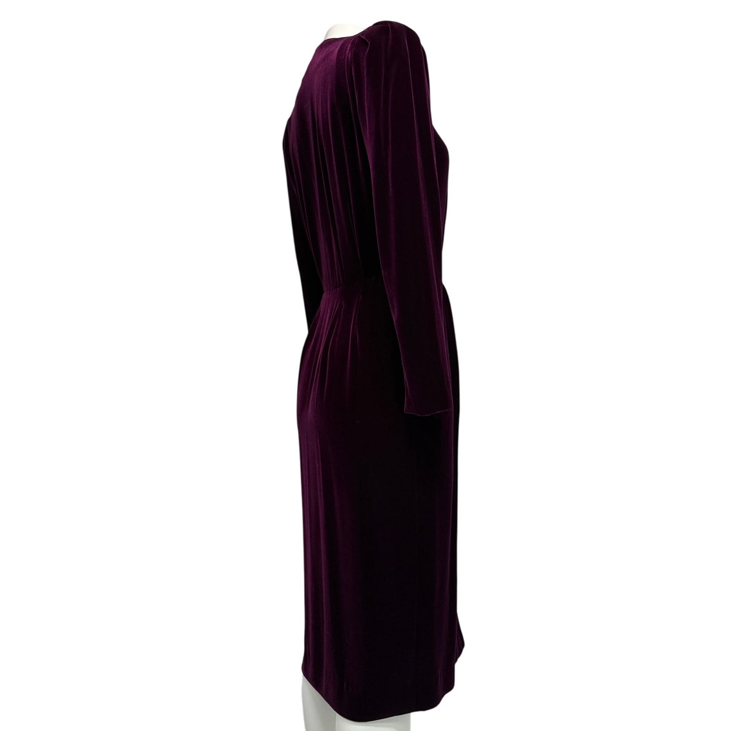Vintage Liz Claiborne Purple Rayon Silk Midi Dress Rhinestone Buttons Pockets V-Neck M