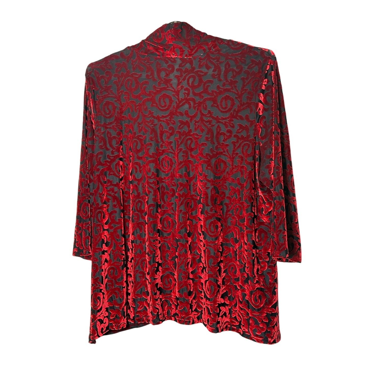 Ruby Rd. Woman 3X Red Black Burnout Velvet Cowl Neck Top Stretch Holiday Blouse