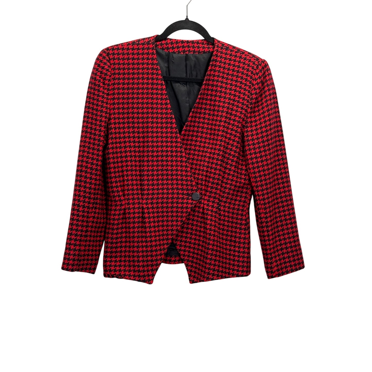 D’ANELLO New York Women’s Size 8 Red Black Houndstooth Wool Blazer Jacket USA Made