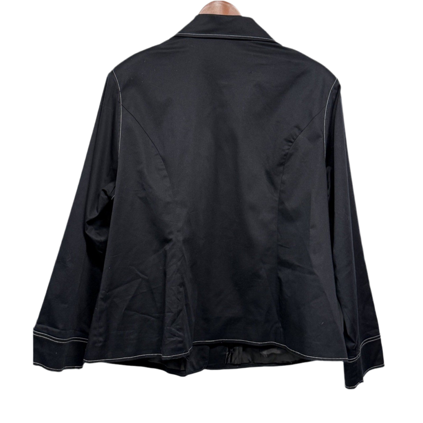 Dressbarn Woman Black Button Front Blazer Jacket Size 18W White Contrast Stitch
