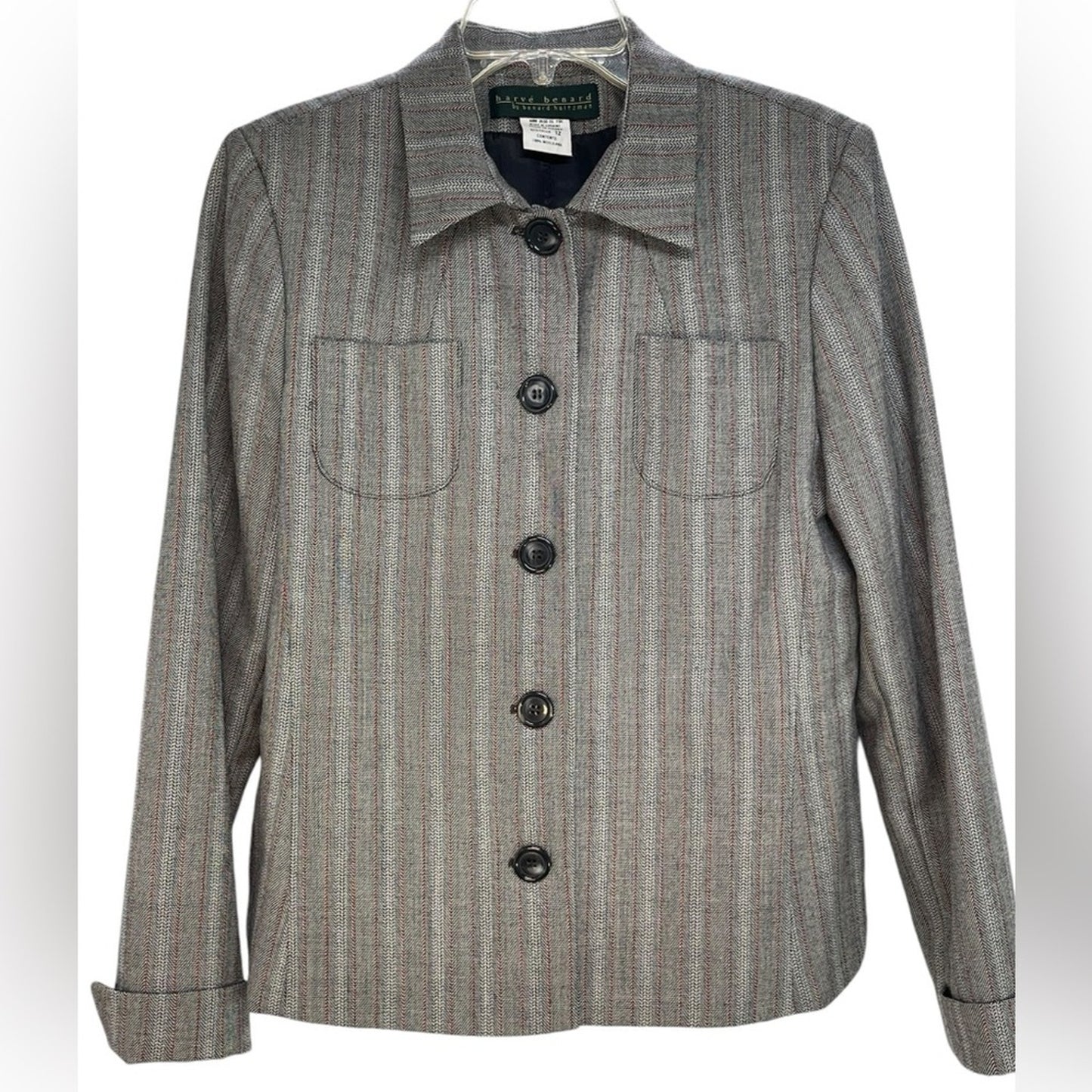 Vintage Harvé Benard Brown Pinstriped Wool Blazer – Size 12
I