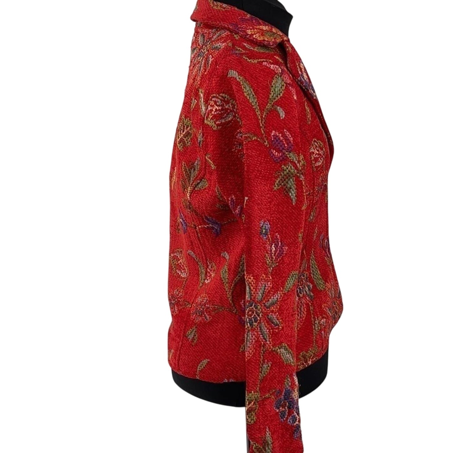 Parsley & Sage Boho Artsy Floral Jacket Red Woven Texture Button Front SZ Small