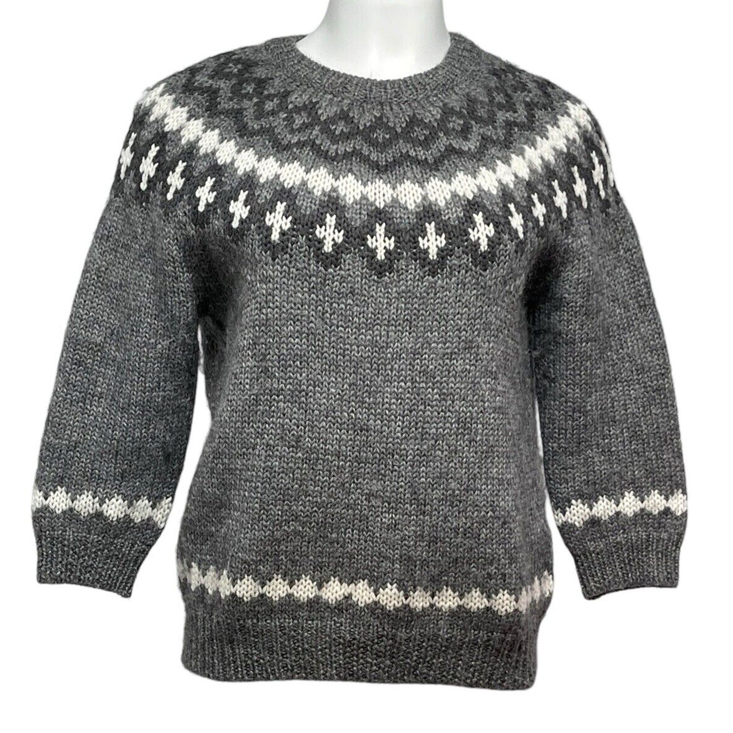 Isaac Mizrahi Wool Mohair Nordic Fair Isle Sweater Gray Women’s Large Winter Pullover