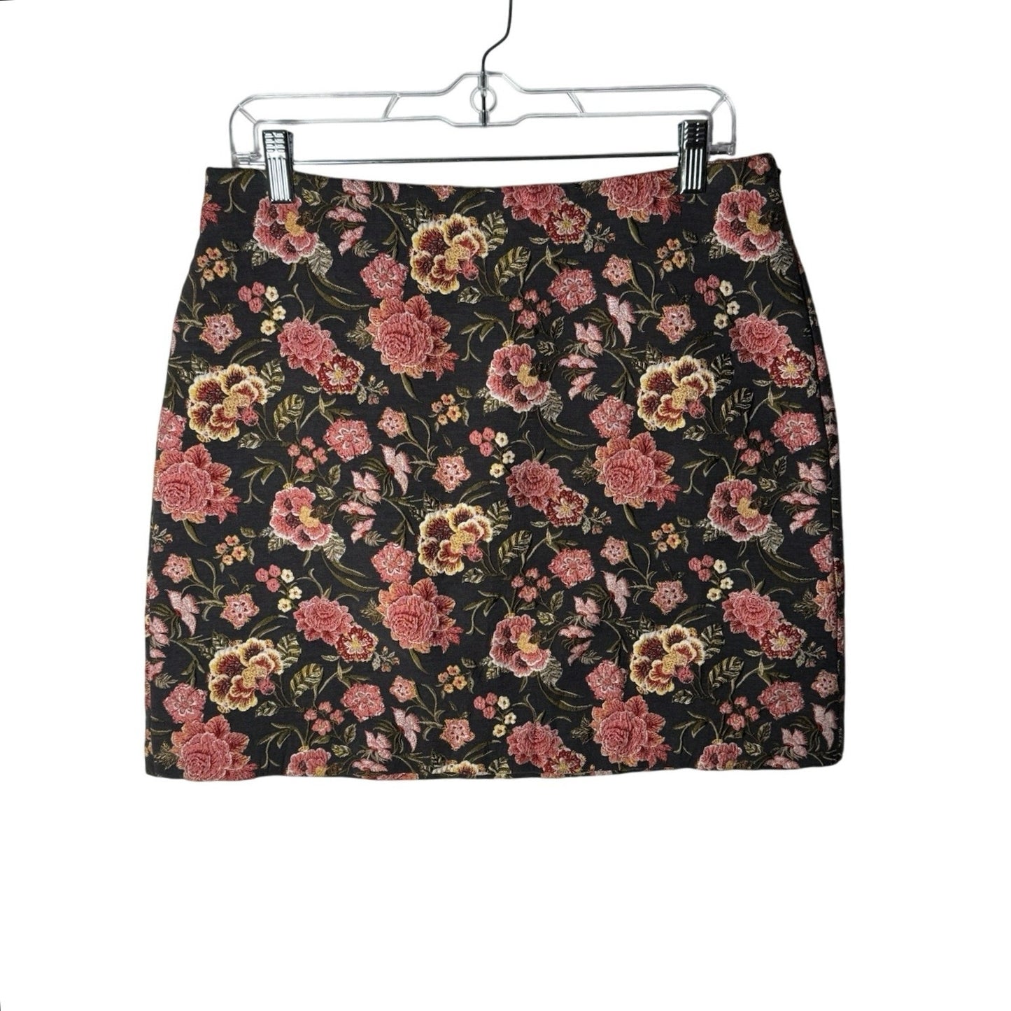 LOFT Floral Brocade Mini Skirt – Size 8 – Black Pink Gold