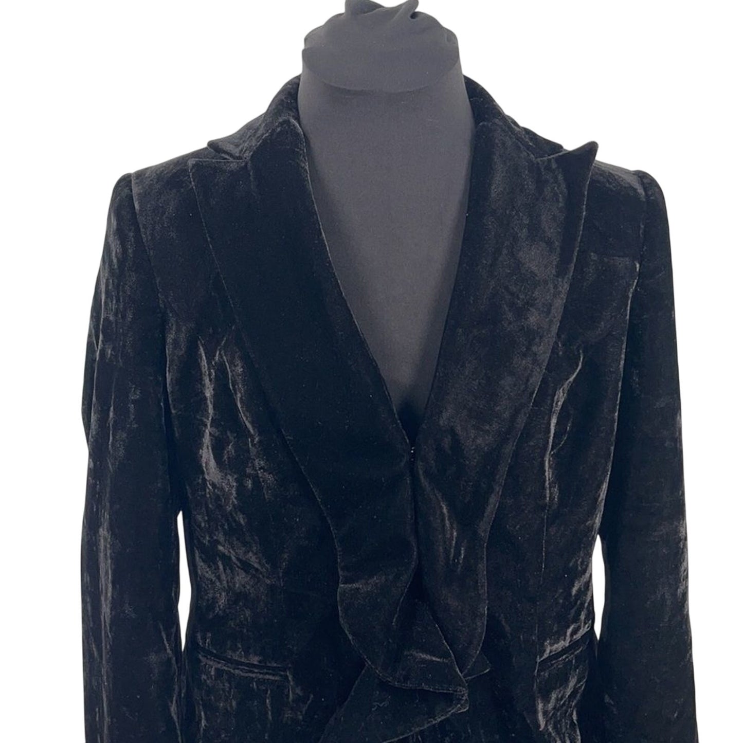 JonesWear Women’s Black Ruffled Front Crushed Velvet Holiday Jacket Size 14