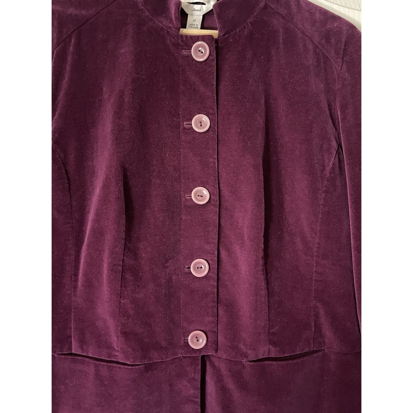 Talbots Plum Velvet Blazer – Size 12 – Mandarin Collar, Peplum Hem