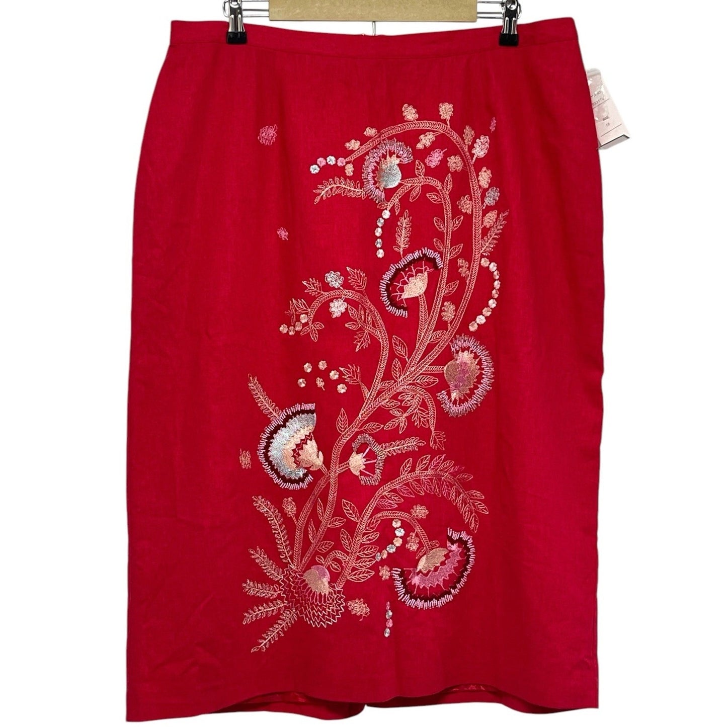 Richard Malcolm Embroidered Red Skirt – Linen Blend – Women's Size 18