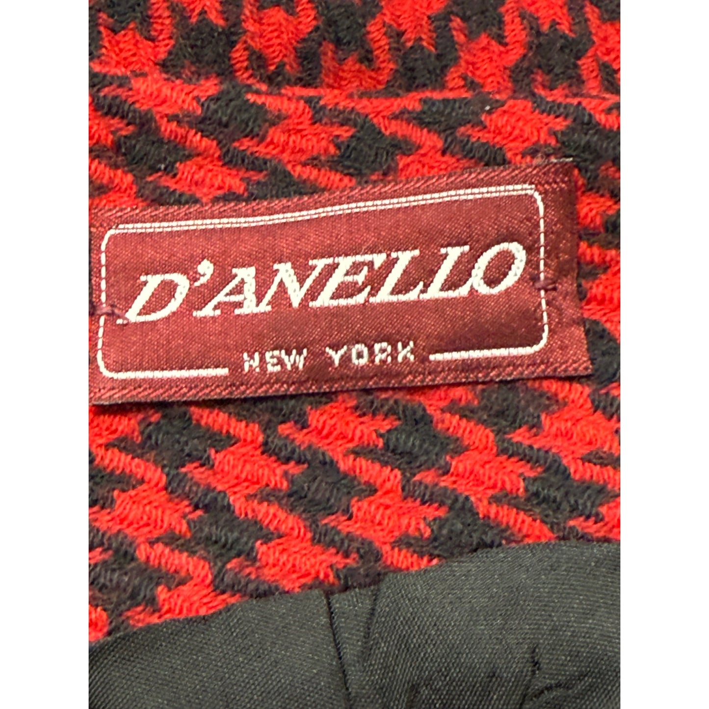 D’ANELLO New York Women’s Size 8 Red Black Houndstooth Wool Blazer Jacket USA Made