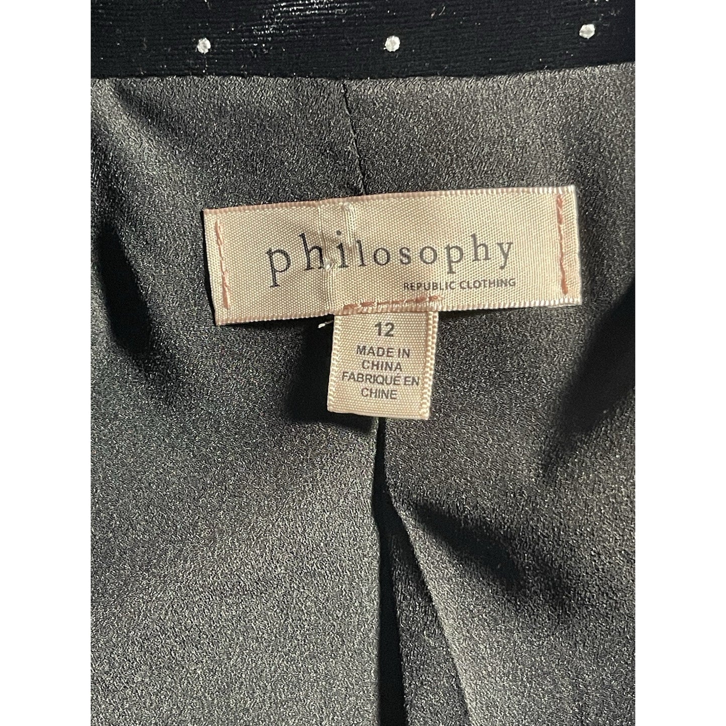Philosophy Republic Clothing Women’s Black Velvet Rhinestone Blazer Size 12