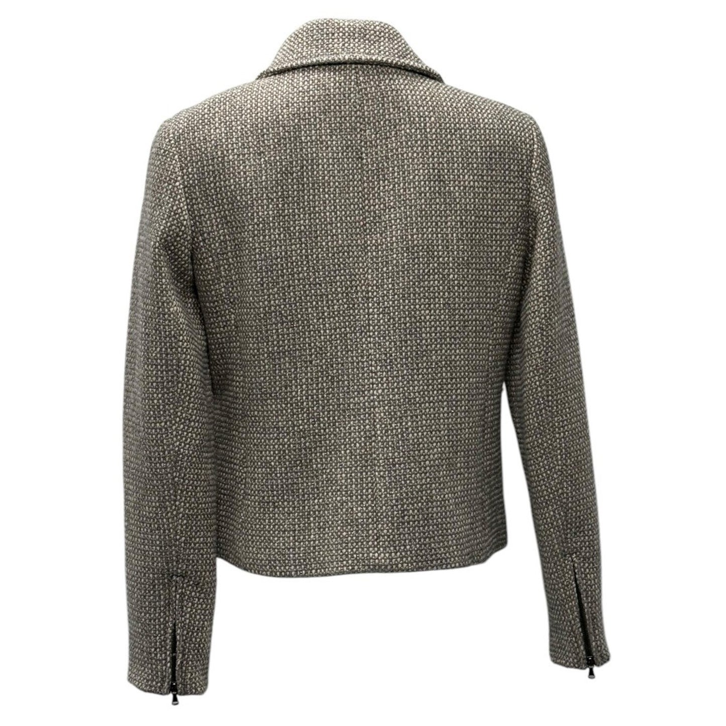 Talbots Women's Tweed Zip Front Moto Jacket Wool Blend Metallic Gray Size 6
