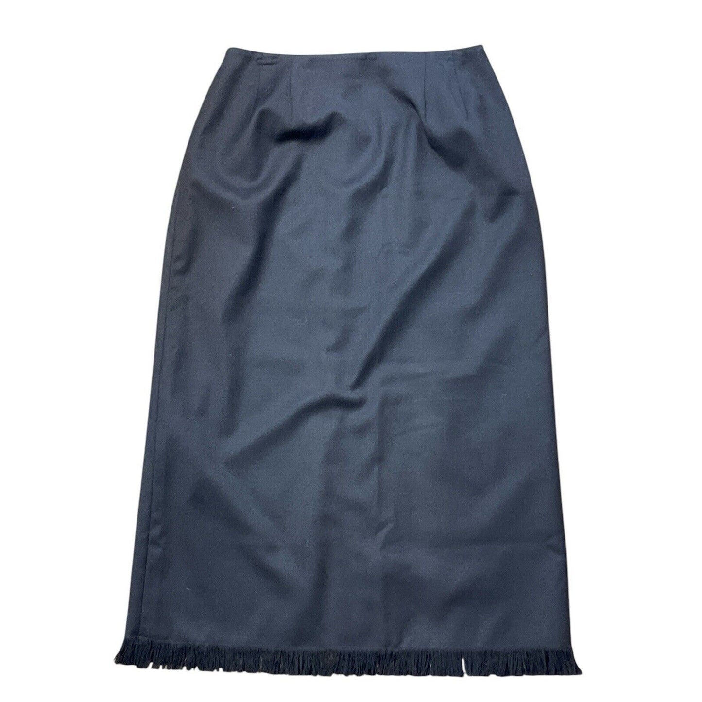 Vintage Harvé Benard 100% Wool Skirt – Size 12 – Brown Black – Fringe Hem