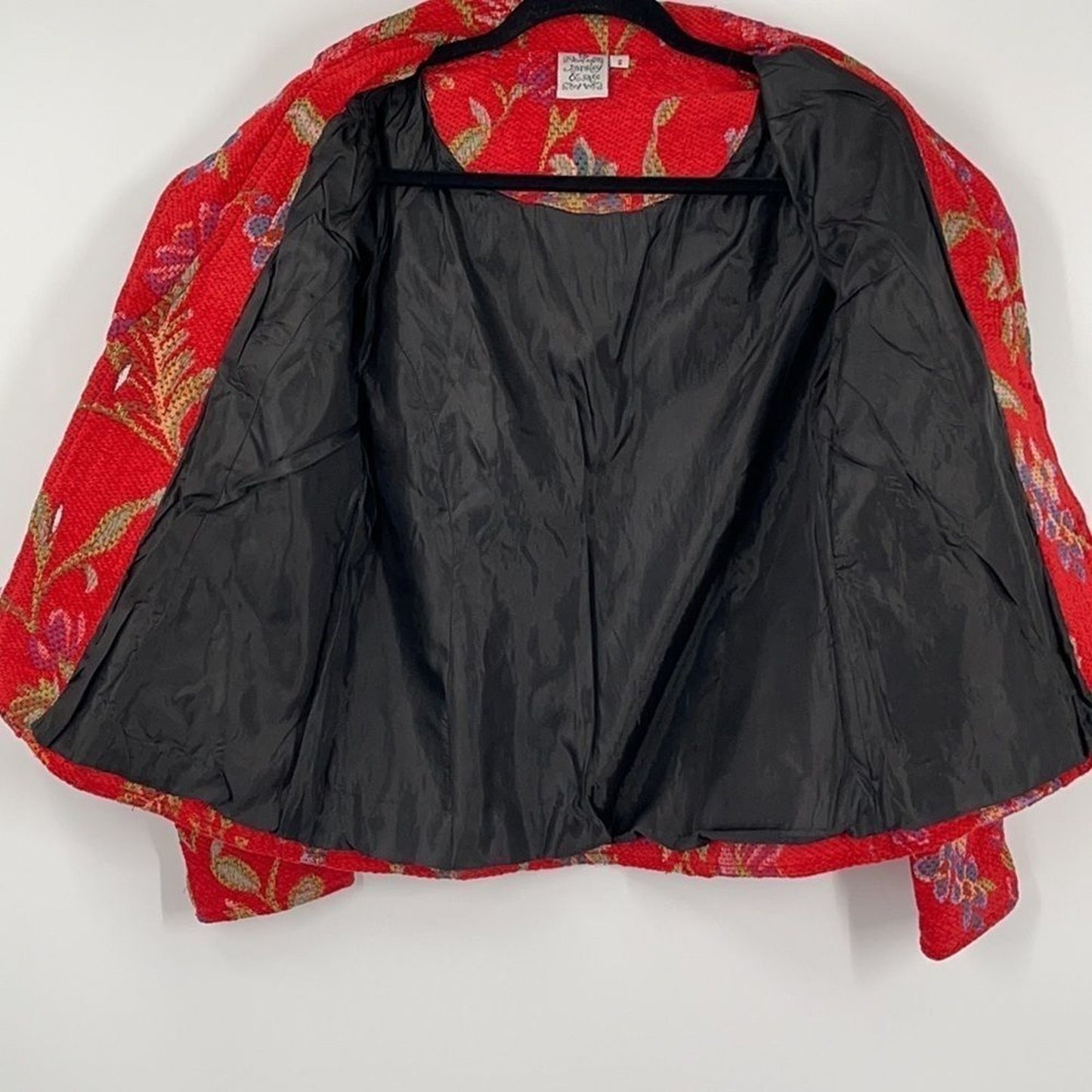 Parsley & Sage Boho Artsy Floral Jacket Red Woven Texture Button Front SZ Small