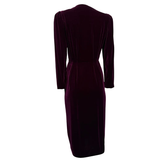 Vintage Liz Claiborne Purple Rayon Silk Midi Dress Rhinestone Buttons Pockets V-Neck M