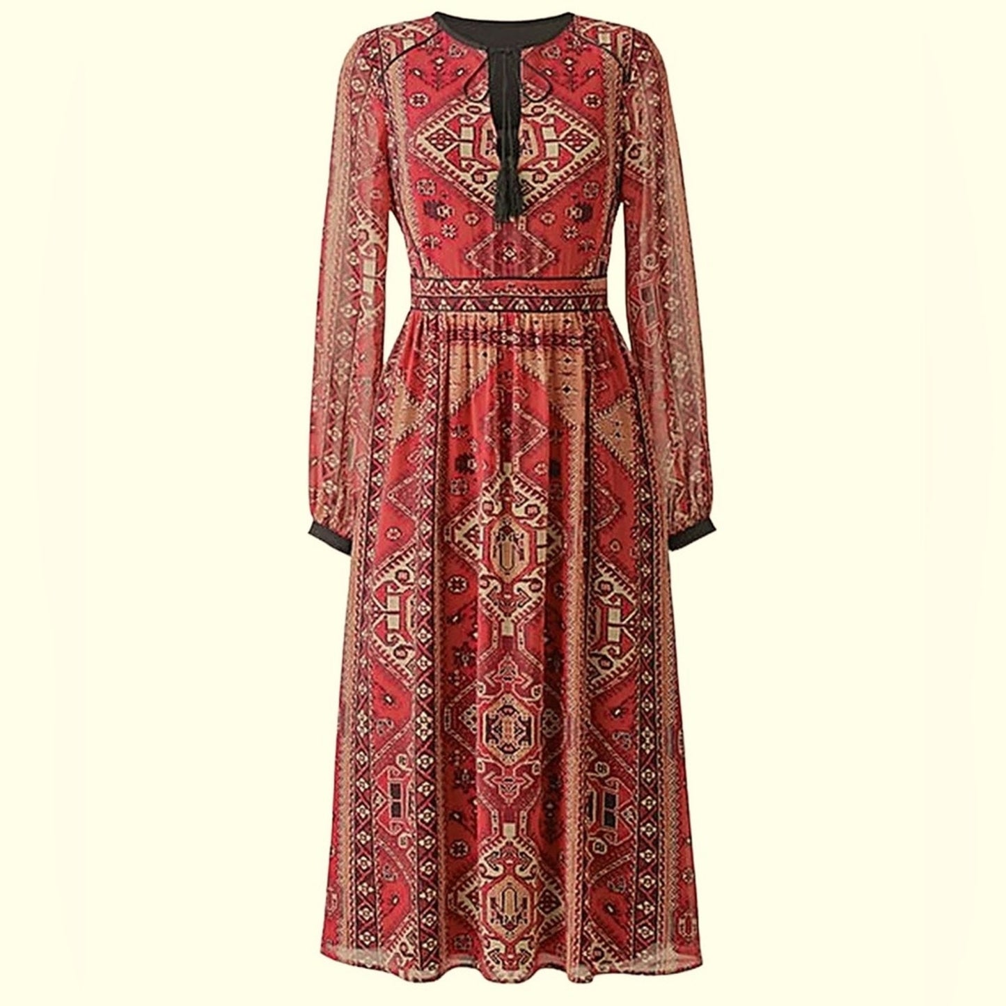 Anthology Tapestry Print Boho Midi Dress Long Sleeve Size Small