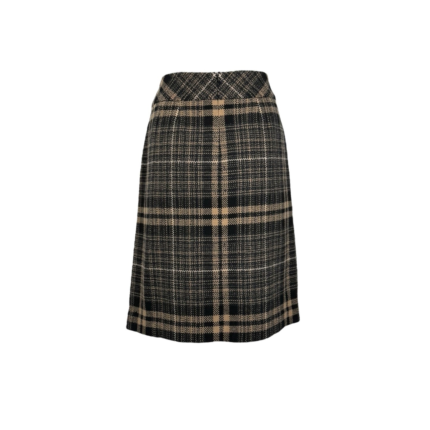 Ann Taylor Wool-Blend Plaid Skirt – Black & Camel, Size 6