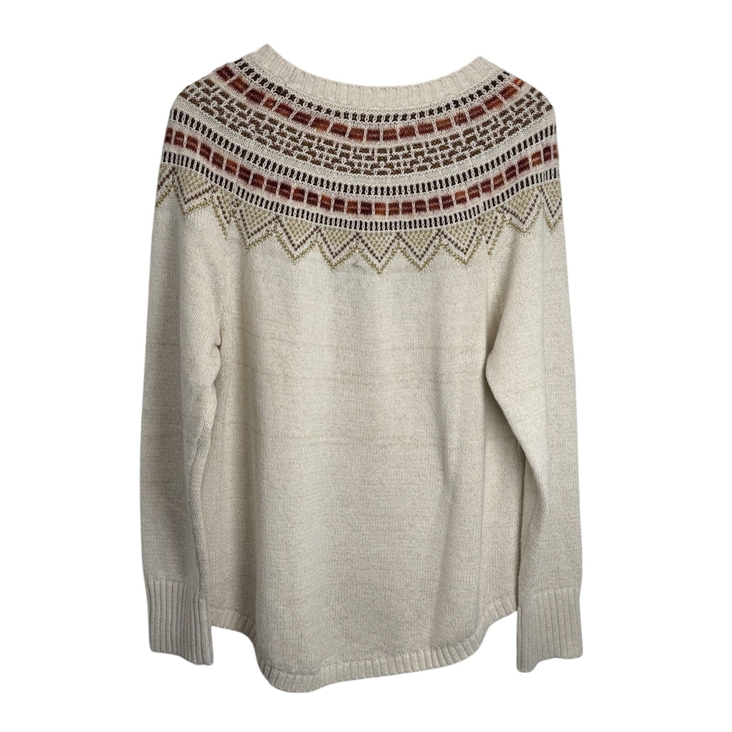 LOFT Fair Isle Knit Sweater XL Cream Brown Pullover Winter Holiday Cozy Warm