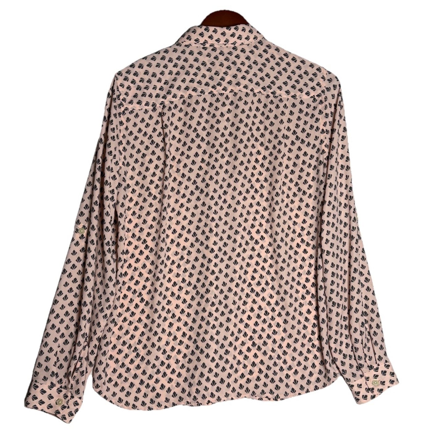 Loft Blush Pink Patterned Button Down Long Sleeve Blouse Women's Size Medium
