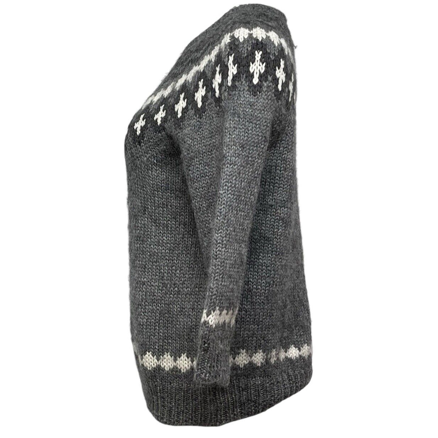 Isaac Mizrahi Wool Mohair Nordic Fair Isle Sweater Gray Women’s Large Winter Pullover