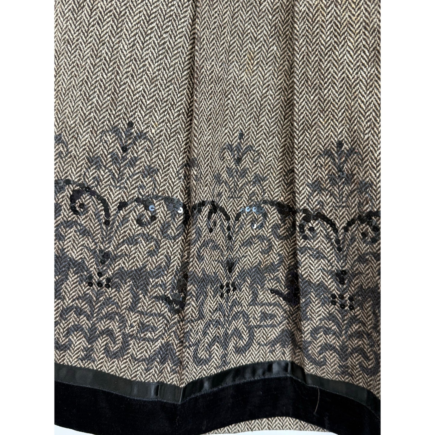 LOFT Petites 8P Wool Blend Skirt Tan Black Embellished A-Line Modest Work