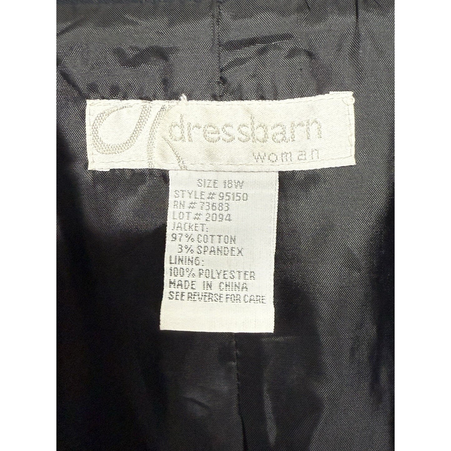 Dressbarn Woman Black Button Front Blazer Jacket Size 18W White Contrast Stitch