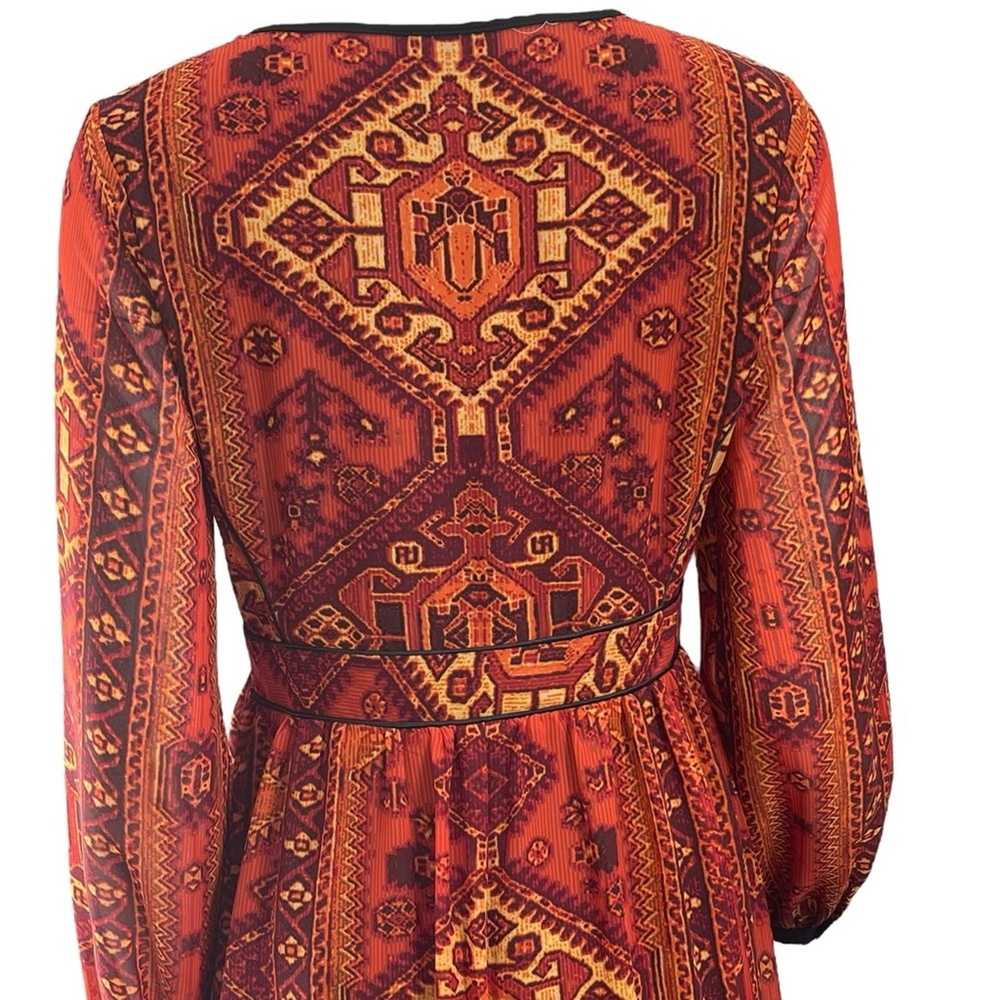Anthology Tapestry Print Boho Midi Dress Long Sleeve Size Small