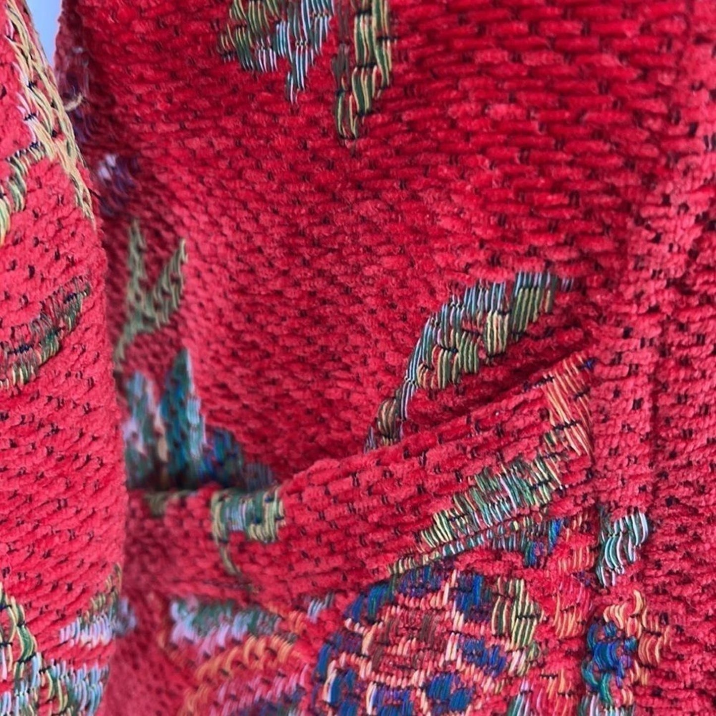 Parsley & Sage Boho Artsy Floral Jacket Red Woven Texture Button Front SZ Small