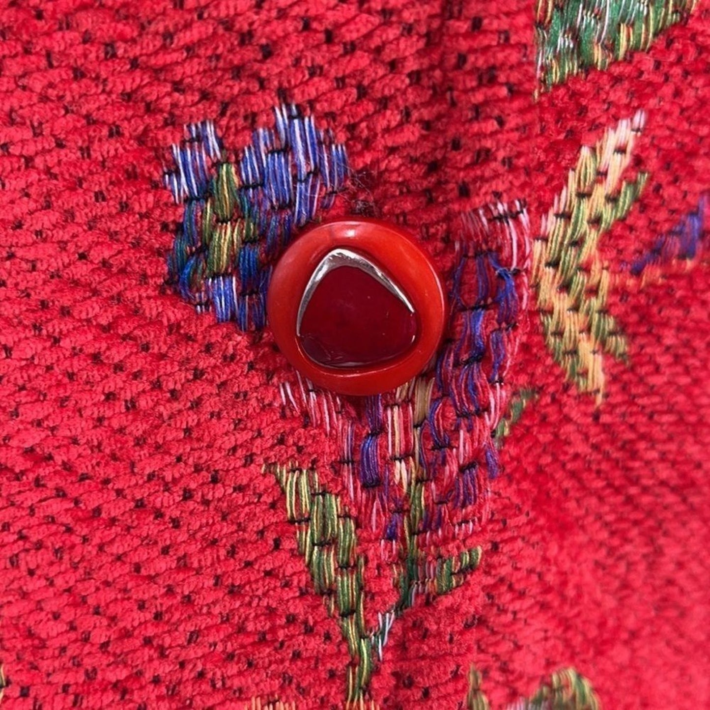 Parsley & Sage Boho Artsy Floral Jacket Red Woven Texture Button Front SZ Small