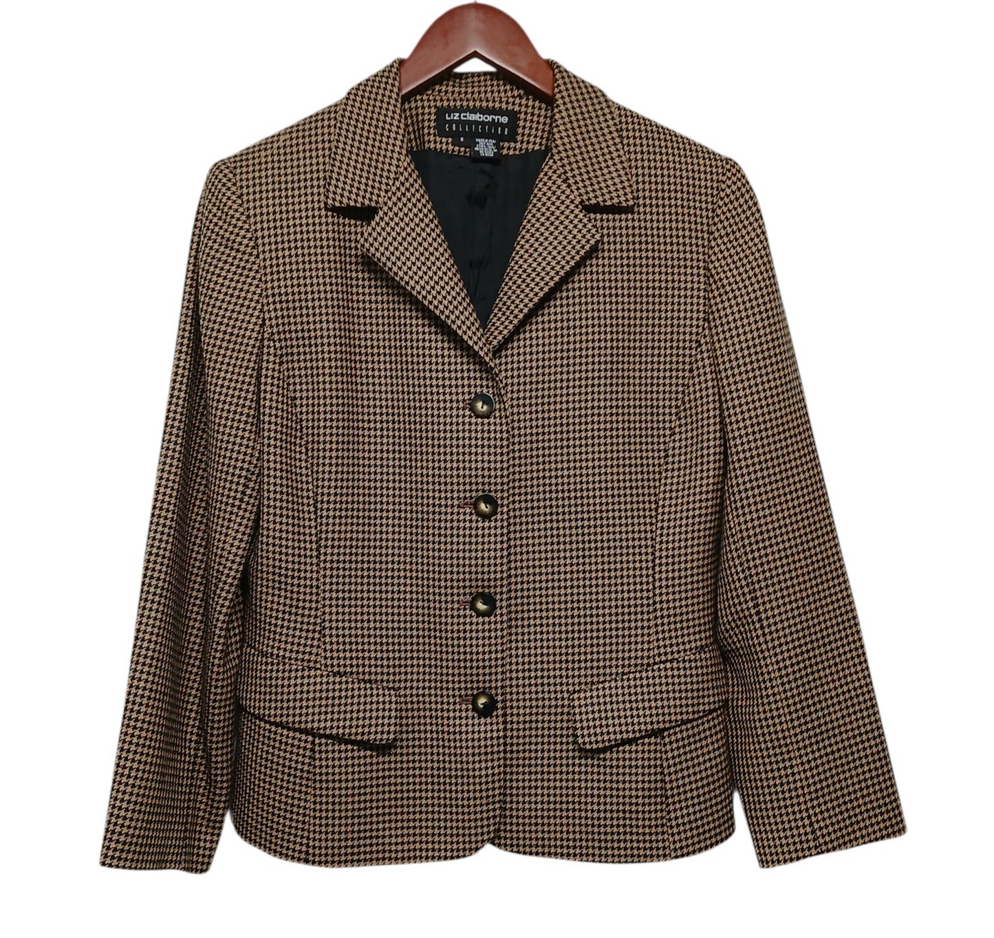Liz Claiborne Collection 100% Wool Plaid Jacket Sz 8 Made in USA Classic Check Blazer