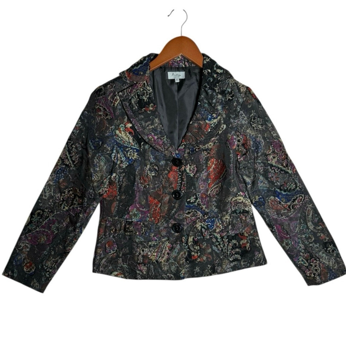 Analogy Women’s Petite Tapestry Brocade Jacket PS Multicolor Paisley Blazer