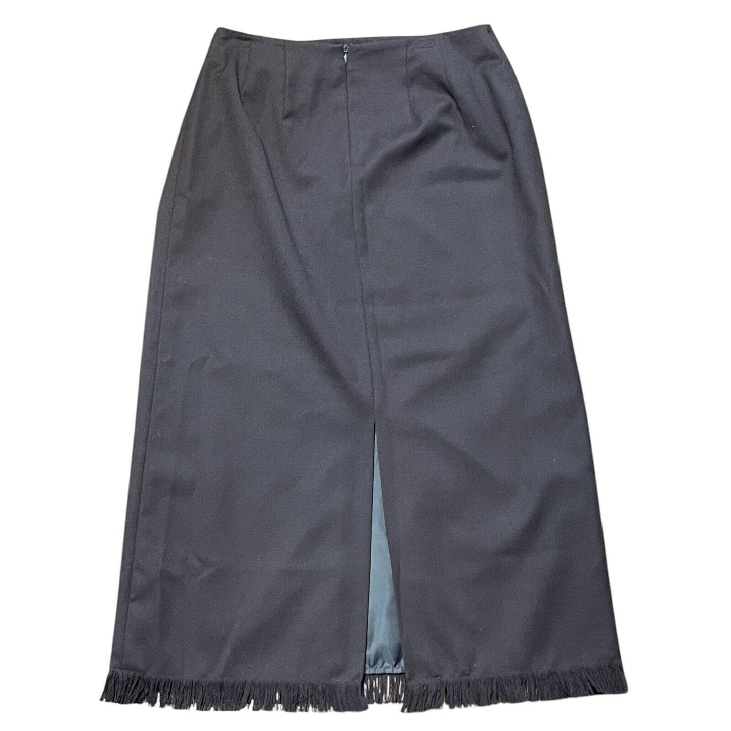 Vintage Harvé Benard 100% Wool Skirt – Size 12 – Brown Black – Fringe Hem