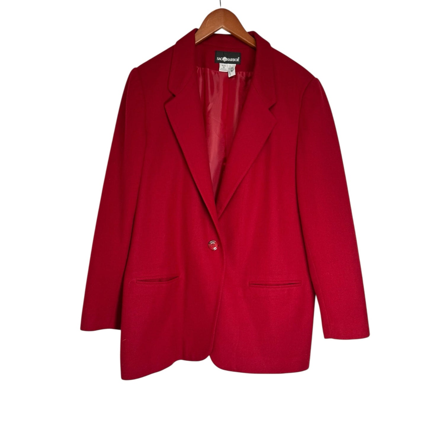Sag Harbor Red Blazer 100% Pure New Wool – Size 18 Classic Single Button Jacket