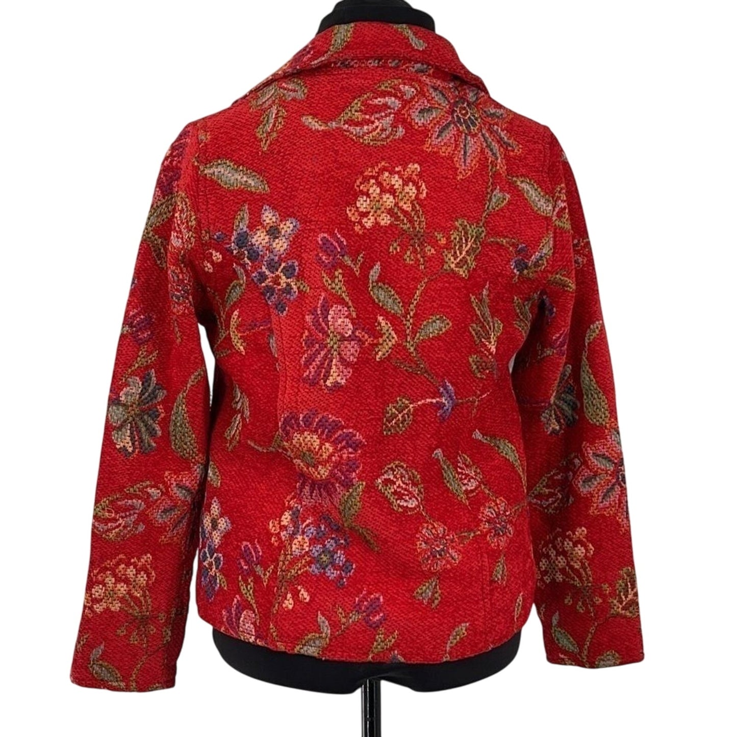 Parsley & Sage Boho Artsy Floral Jacket Red Woven Texture Button Front SZ Small