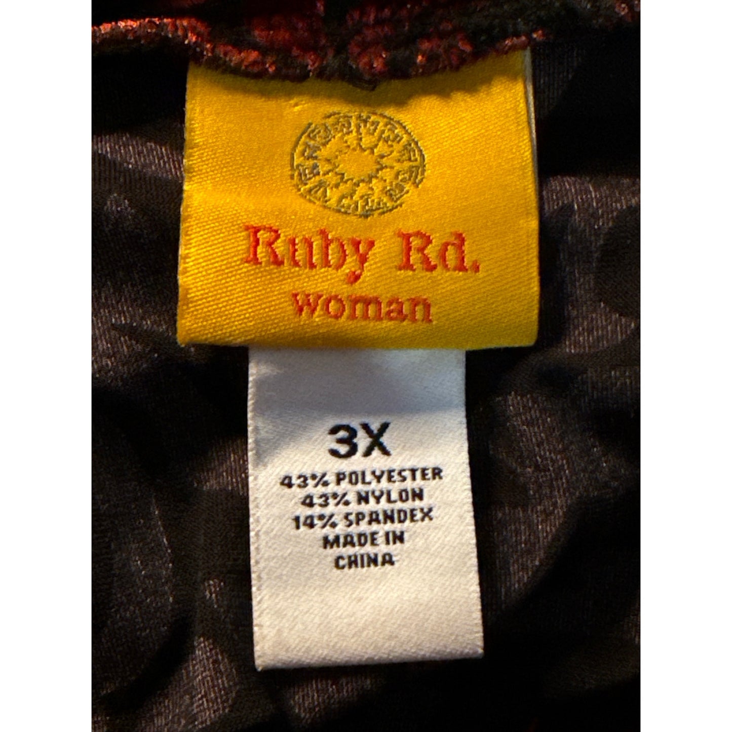 Ruby Rd. Woman 3X Red Black Burnout Velvet Cowl Neck Top Stretch Holiday Blouse