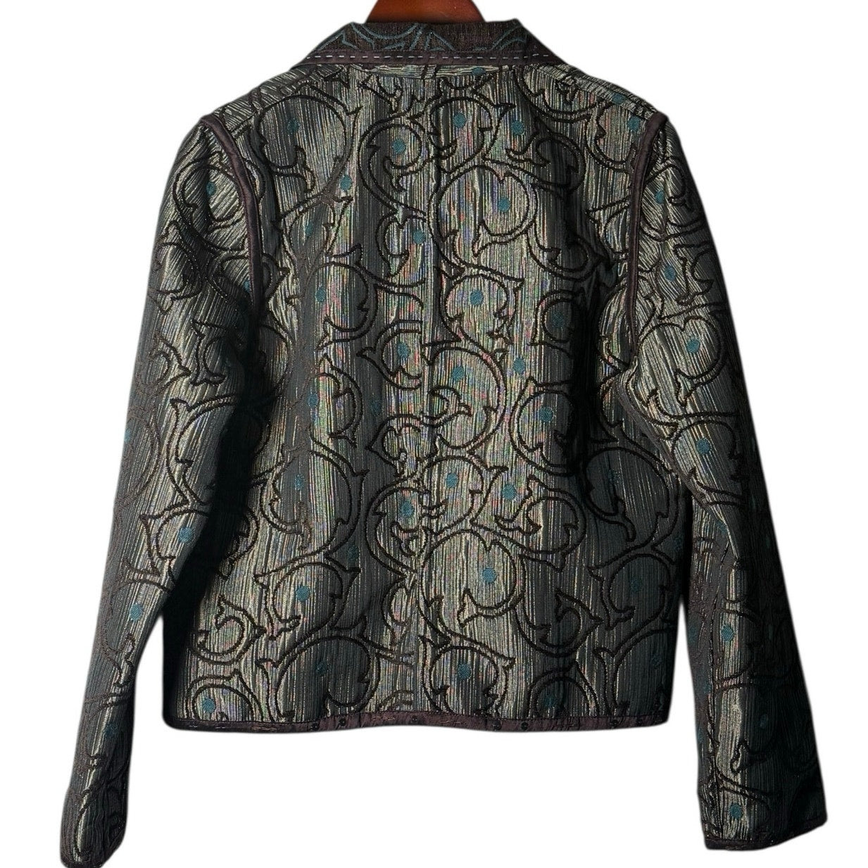 YakMagik Reversible Jacquard Jacket – Silk Accent Boho Layer, Made in Nepal (L)