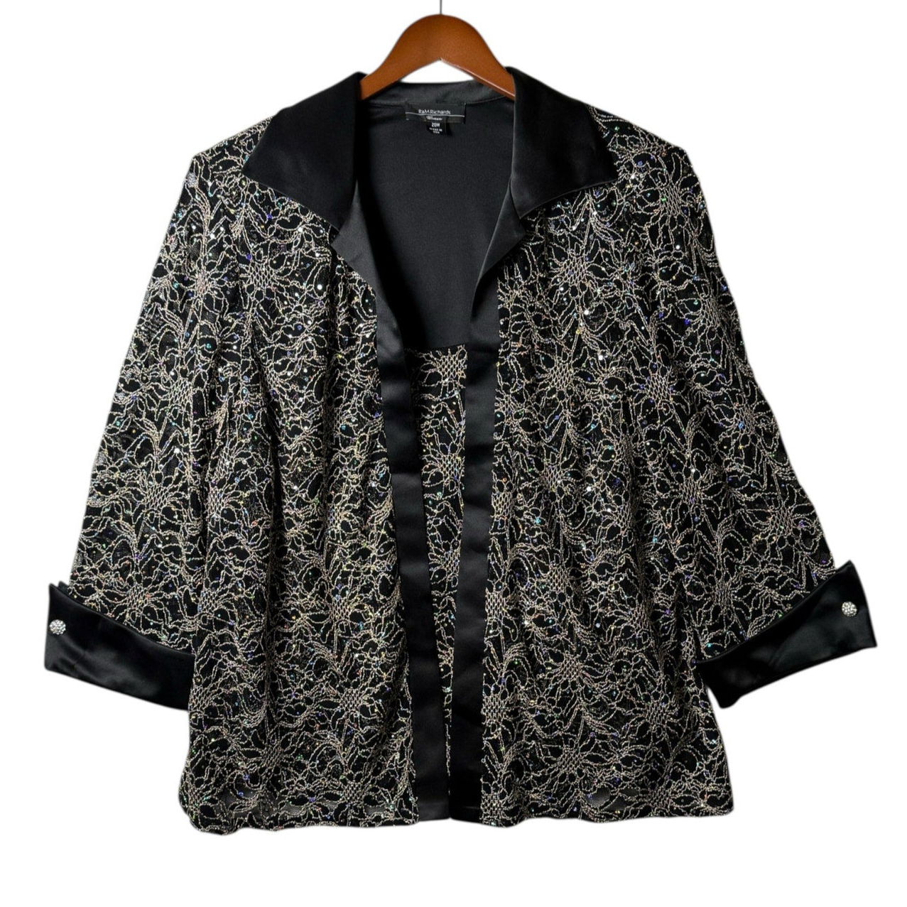 R&M Richards Black Sequin Faux Twinset – Size 20W – Evening Wear