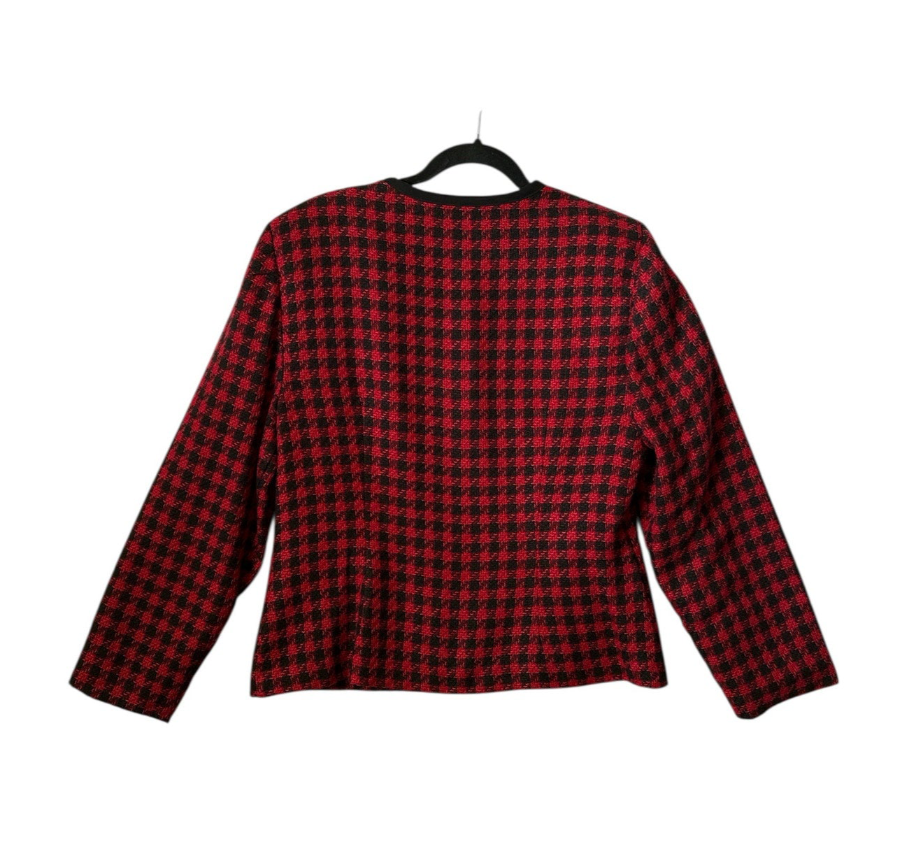 Dressbarn Red Black Houndstooth Button Front Blazer Jacket | Size 14