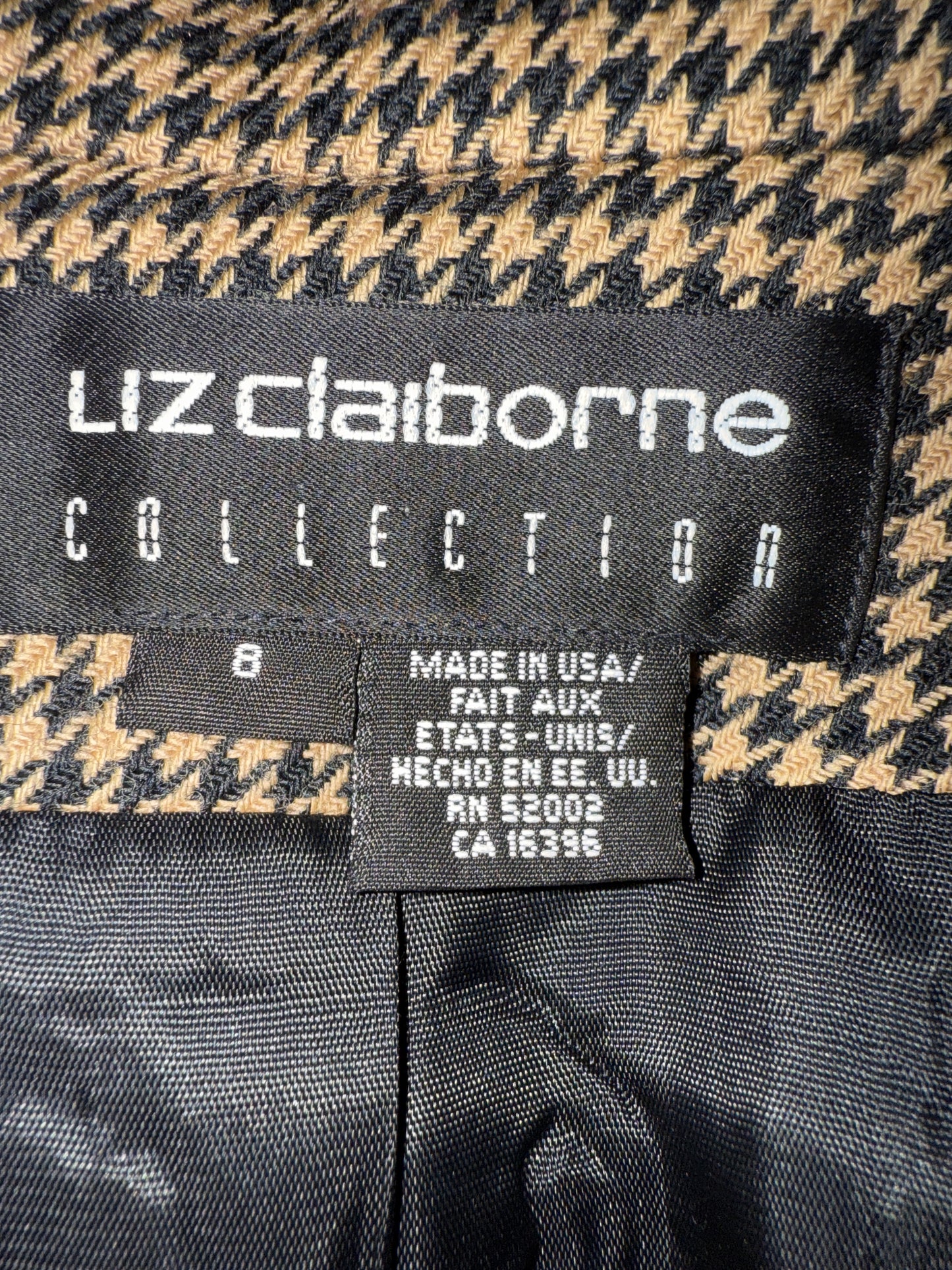 Liz Claiborne Collection 100% Wool Plaid Jacket Sz 8 Made in USA Classic Check Blazer